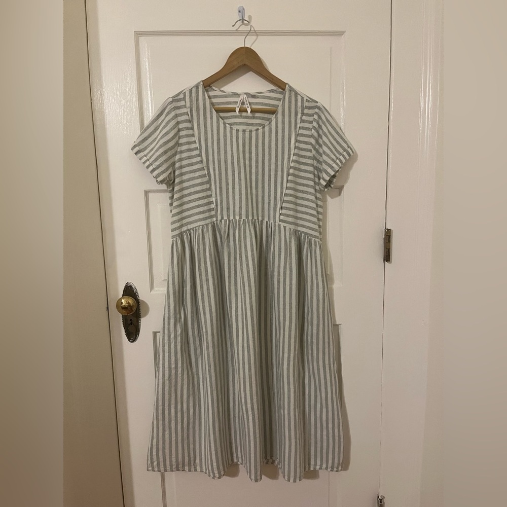 Seraphine linen stripe maternity and nursing dress